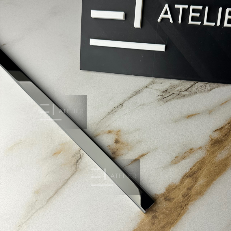 Profil decorativ U inox negru lucios montaj pereți pardoseli 15mm