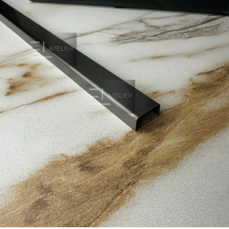 Profil decorativ U inox negru mat montaj pereți pardoseli 15mm