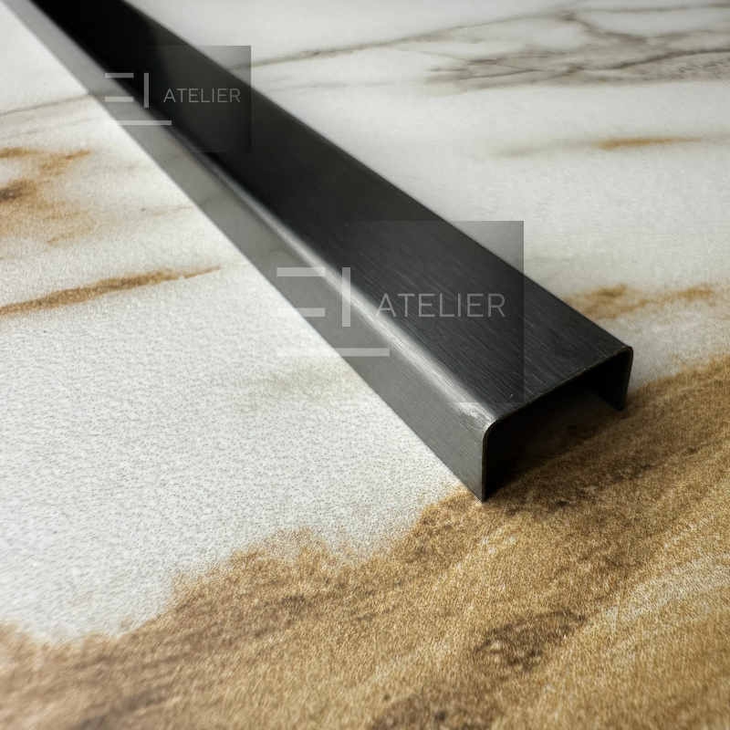 Profil U inox negru mat 15mm montaj profesional delimitare margini