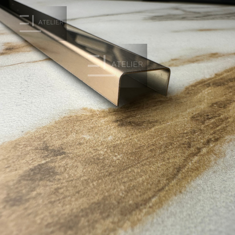 Profil decorativ U inox bronz rose-gold mat montaj pereți pardoseli 15mm