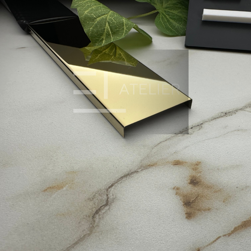 Profil U inox auriu lucios 50mm detaliu finisaj premium delimitare margini