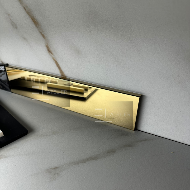 Profil U inox auriu lucios 50mm aplicare finisaj margini mobilier elegant