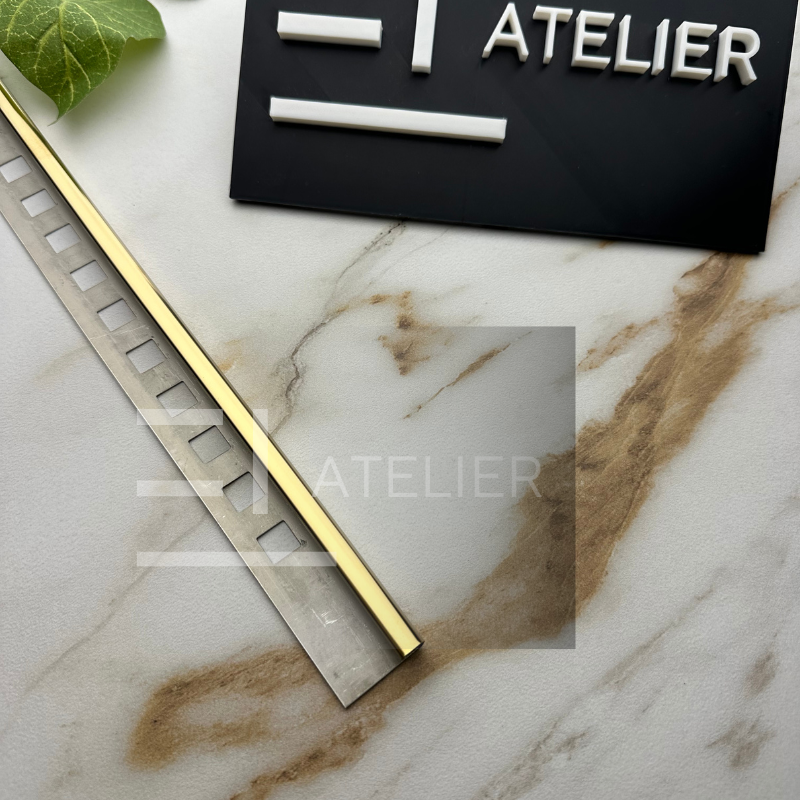 Profil decorativ colț exterior inox auriu lucios montaj gresie faianță 10mm