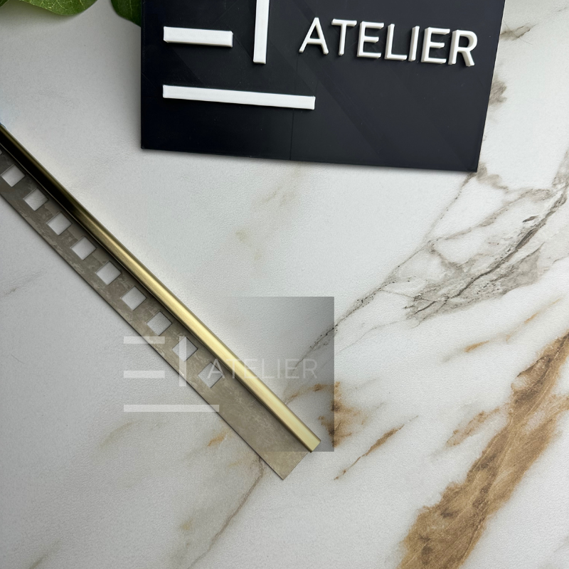 Profil decorativ colț exterior inox auriu mat montaj gresie faianță 10mm