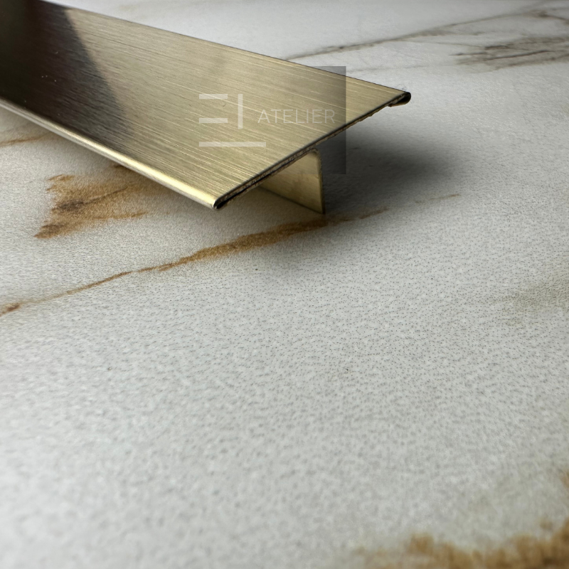 Profil decorativ T inox auriu mat montaj gresie parchet 30mm