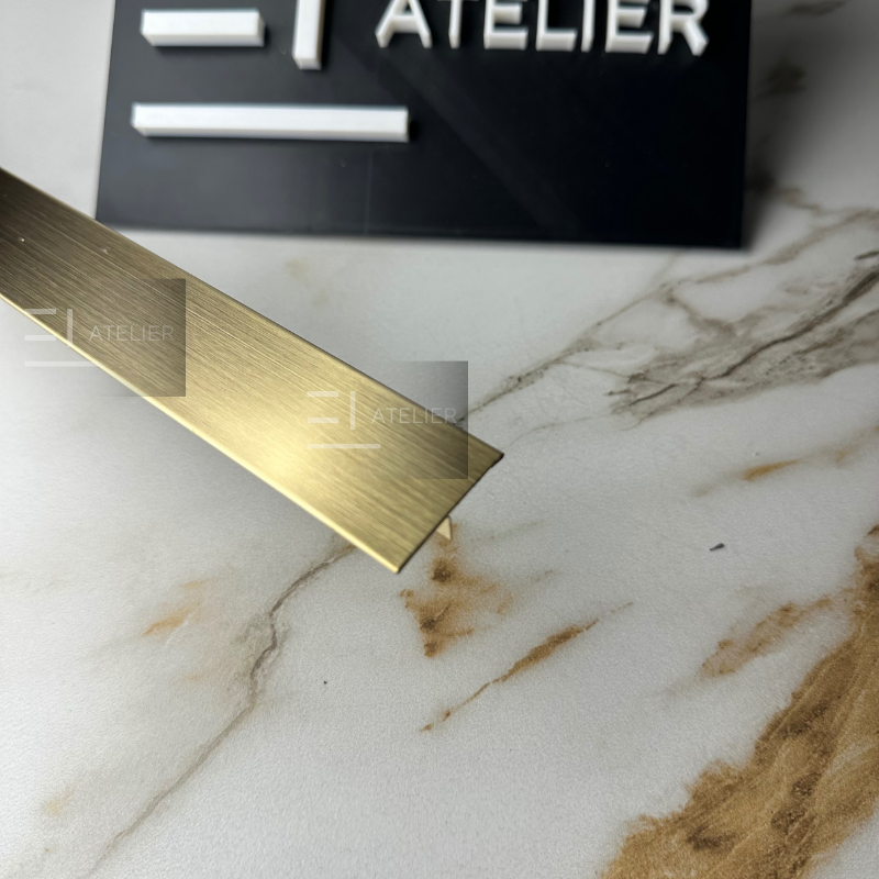 Profil T inox auriu mat 30mm aplicare tranziție materiale finisaj elegant