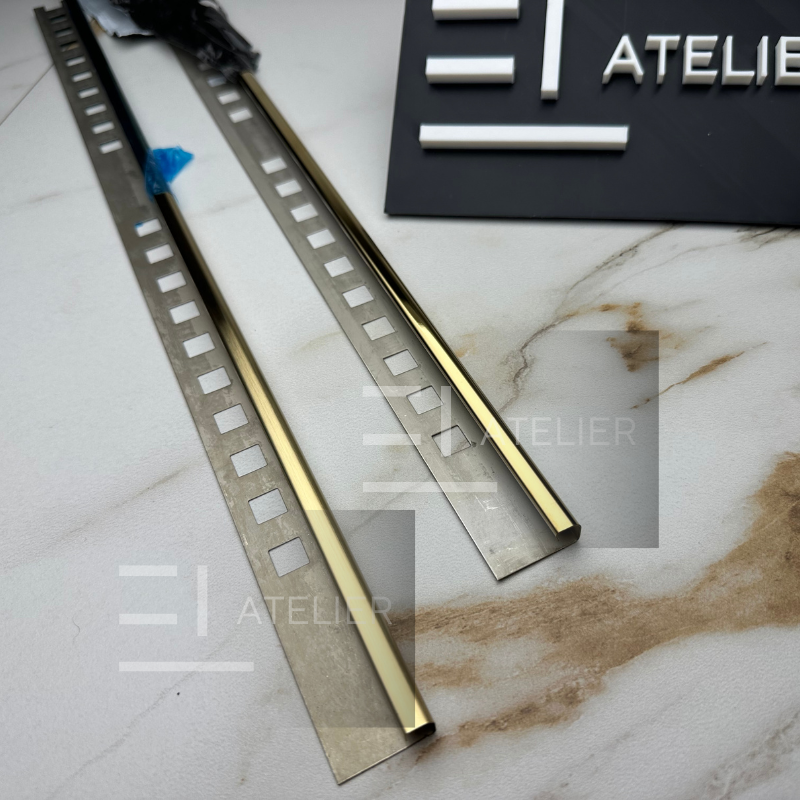Profil colț exterior inox auriu mat aplicare protecție margini faianță 10mm
