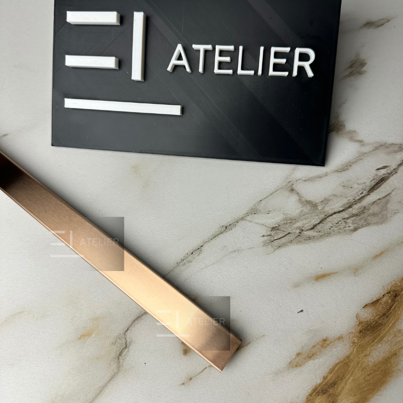 Profil T inox bronz rose-gold mat 20mm aplicare tranziție materiale finisaj elegant
