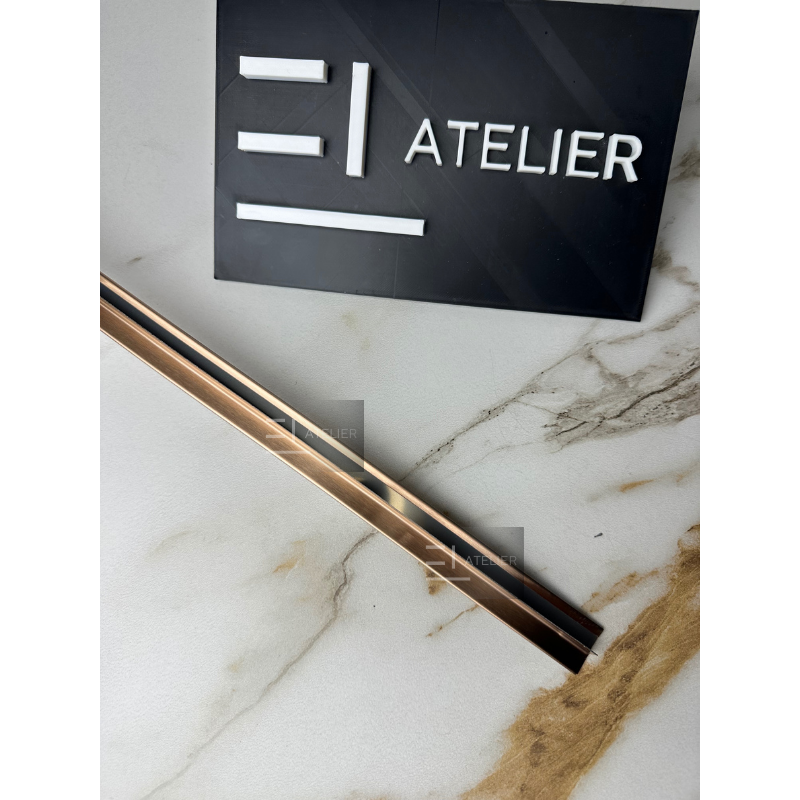 Detaliu profil T inox bronz rose-gold mat delimitare gresie faianță 20mm