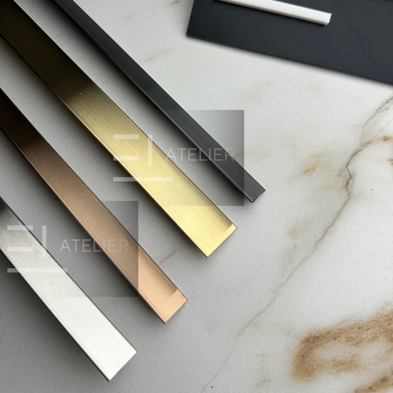 Profil decorativ T inox auriu mat aplicare accent design interior 20mm