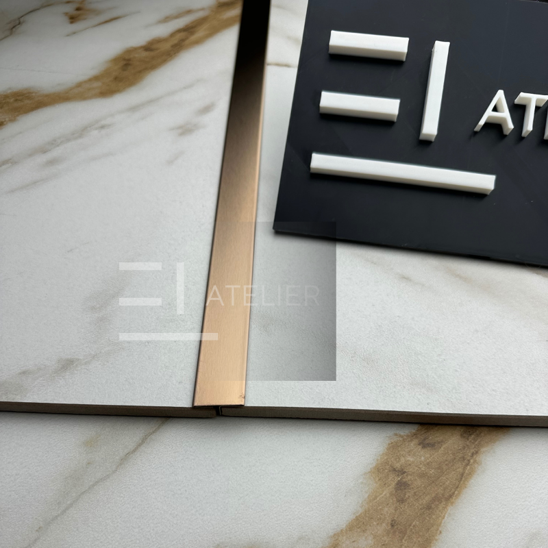Profil T inox bronz rose-gold mat 20mm detaliu textura mată premium