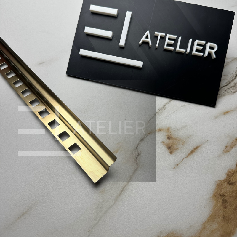 Profil colț interior faianță inox auriu mat 10mm aplicare perete finisaj elegant