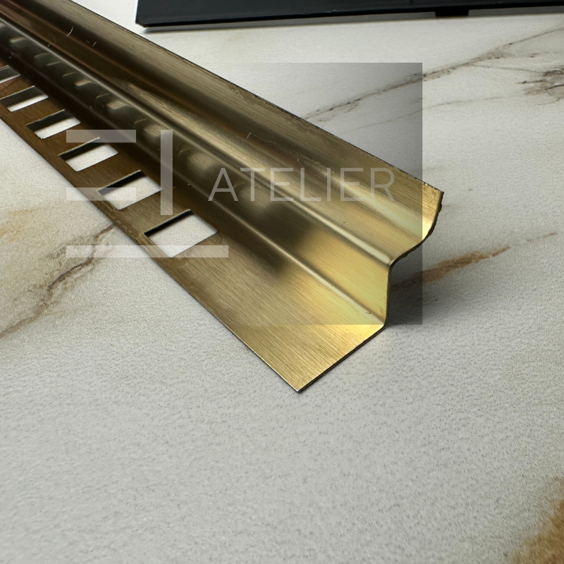 Profil interior faianță inox auriu mat 10mm detaliu textura mată premium