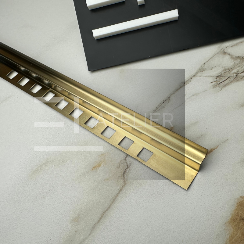 Profil decorativ interior inox auriu mat finisaj faianță design elegant 10mm