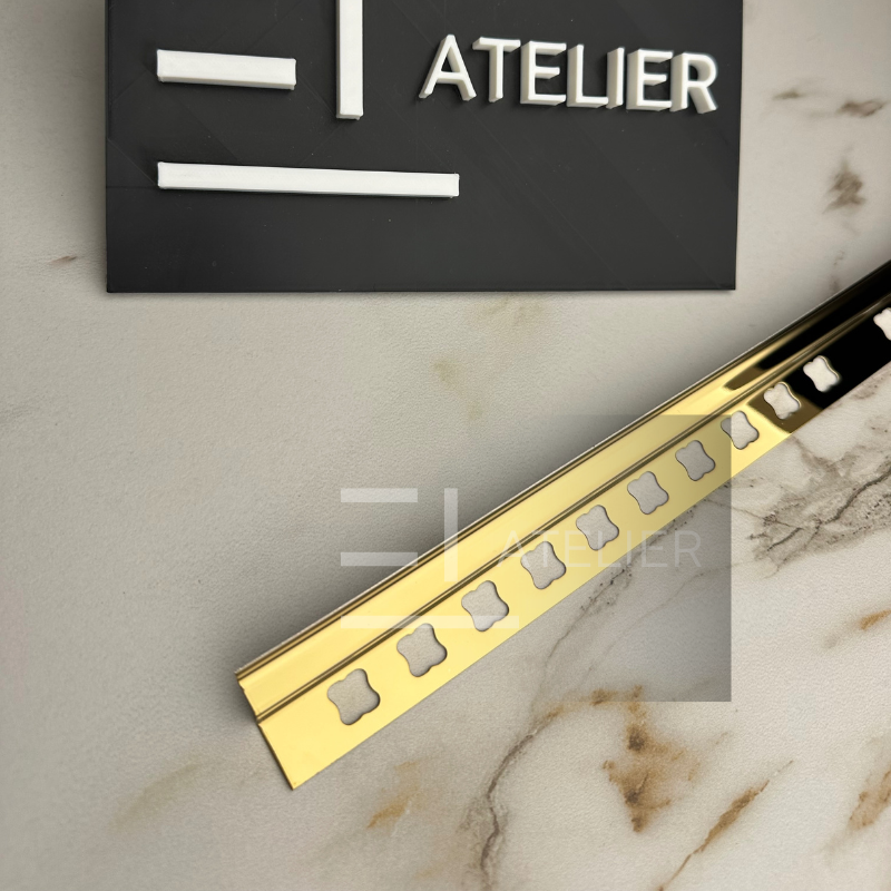 Profil interior faianță inox auriu lucios 10mm detaliu finisaj premium protecție colț