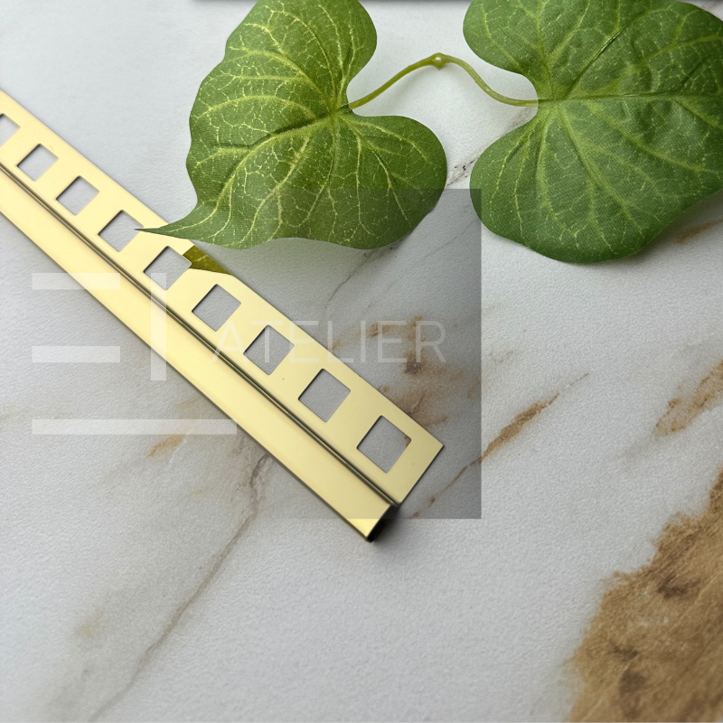 Profil decorativ colț exterior pătrat inox auriu lucios rezistent umezeală coroziune 10mm