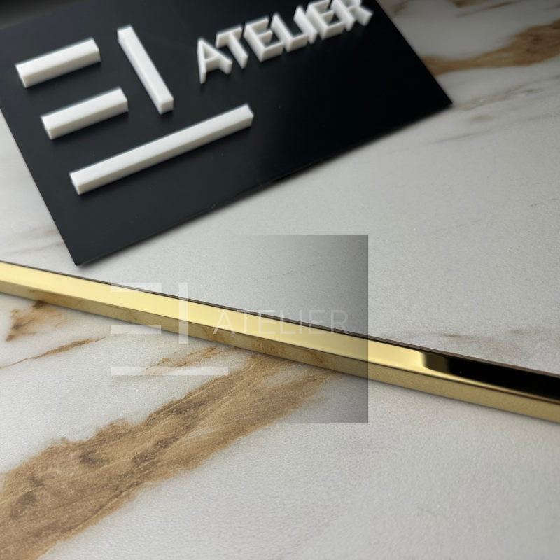 Profil colț exterior pătrat inox auriu lucios 10mm aplicare margini gresie finisaj elegant