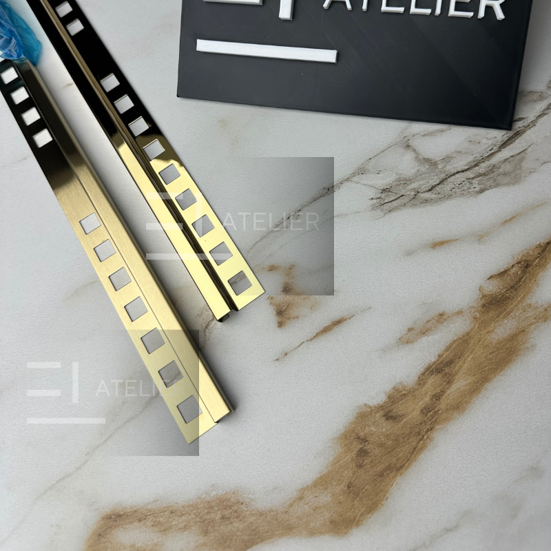 Profil colț exterior pătrat inox auriu mat 10mm finisaj premium design modern