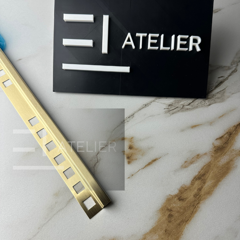 Profil decorativ colț exterior pătrat inox auriu mat rezistent umezeală coroziune 10mm