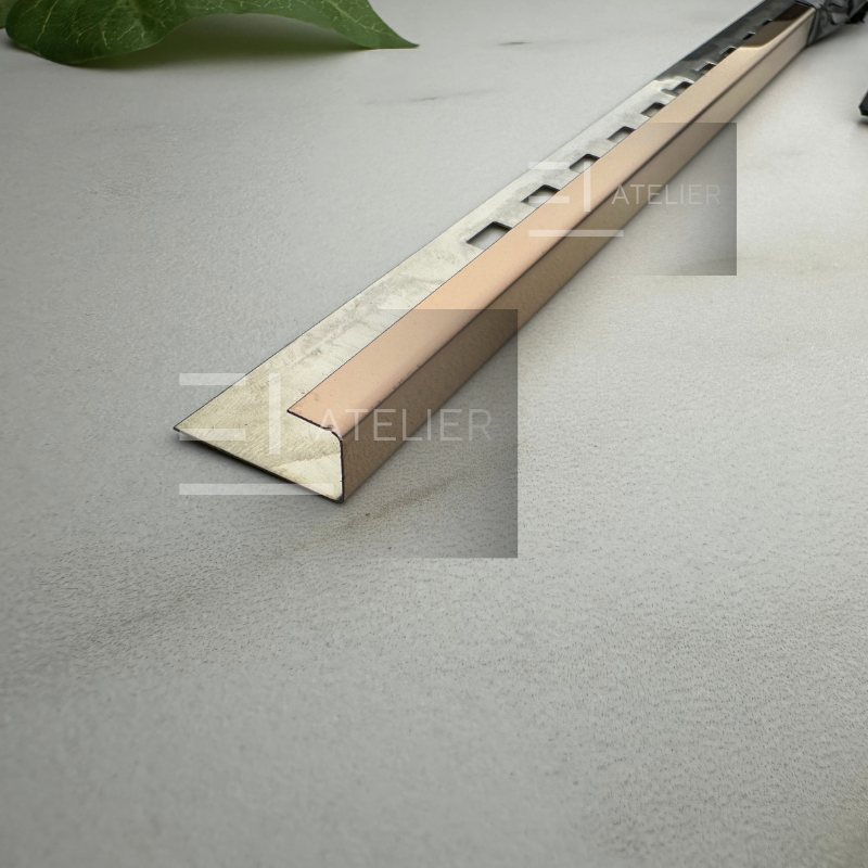 Profil colț exterior inox bronz rose-gold lucios 10mm detaliu finisaj premium protecție muchii