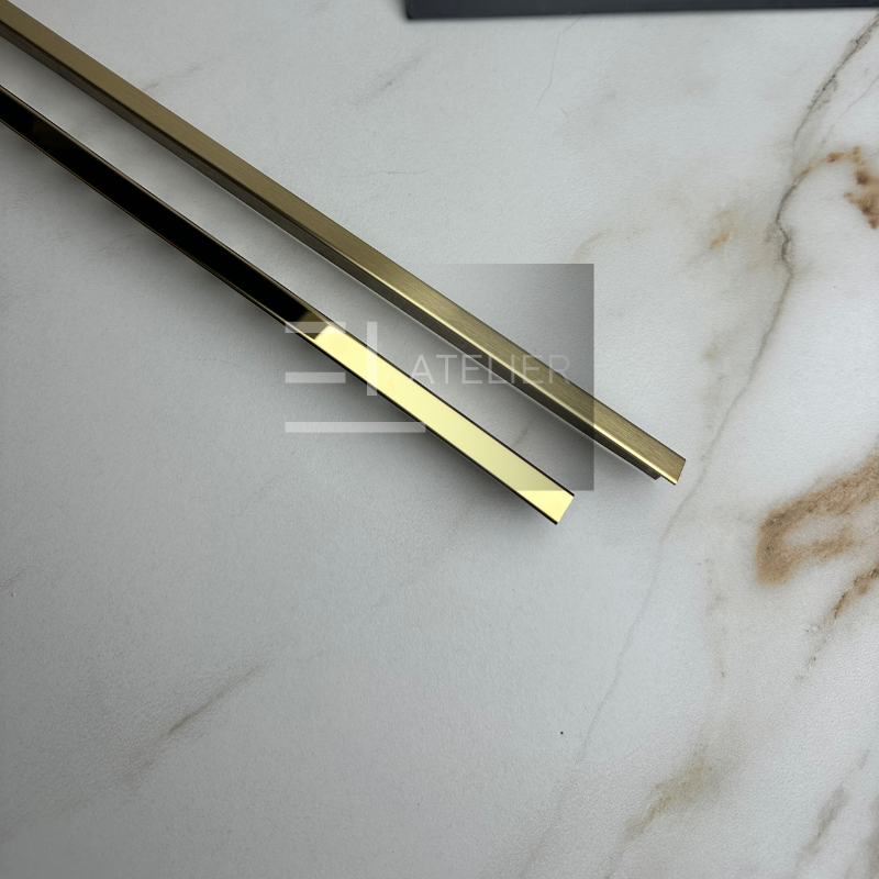 Profil decorativ delimitare inox auriu lucios finisaj drept design interior elegant 10mm