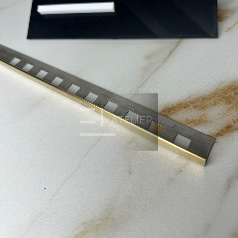 Profil delimitare gresie faianță finisaj drept inox auriu lucios 10mm detaliu premium