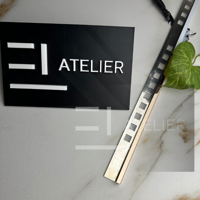 Detaliu profil colț exterior inox bronz rose-gold lucios protecție îmbinare plăci 10mm