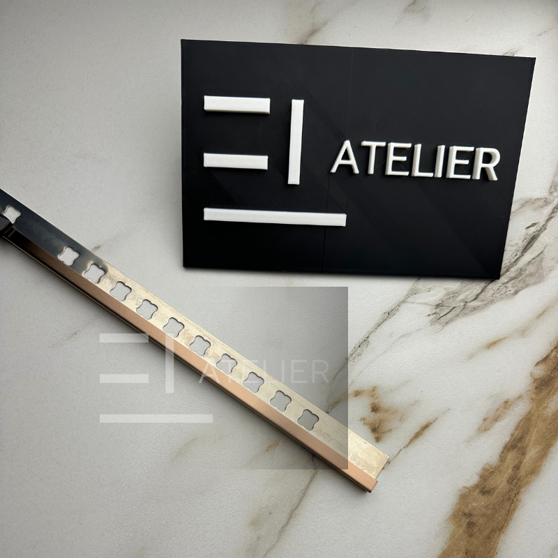 Profil colț exterior inox bronz rose-gold mat 10mm detaliu finisaj premium protecție muchii