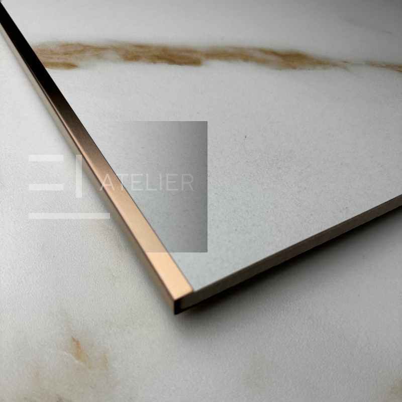 Profil colț exterior inox bronz rose-gold mat 10mm montaj profesional separare gresie