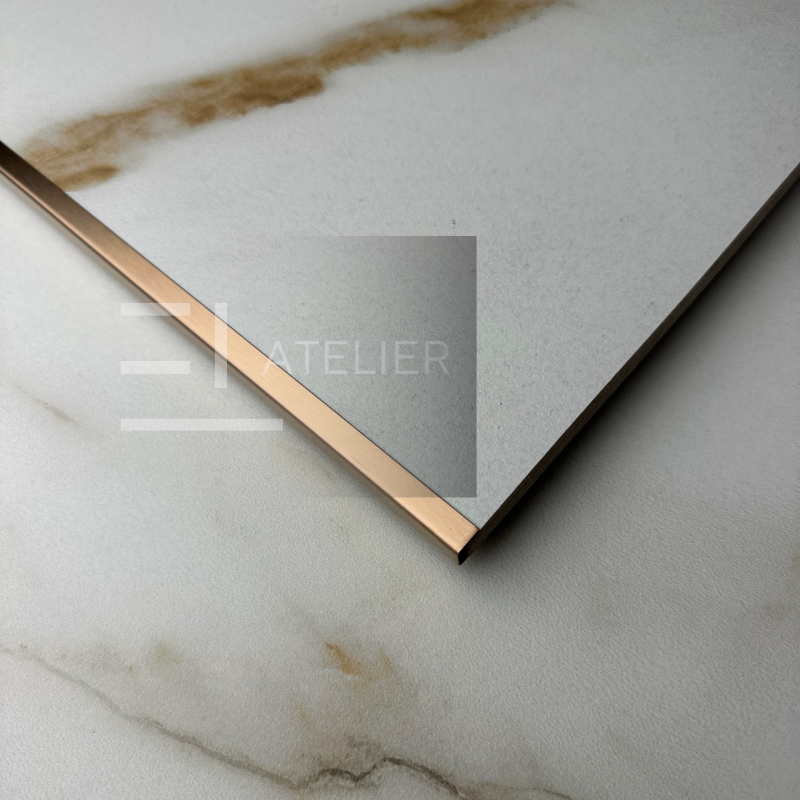 Profil colț exterior inox bronz rose-gold mat 10mm aplicare margini gresie finisaj elegant