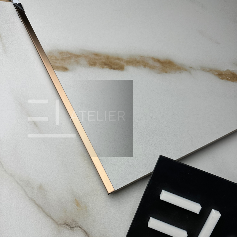 Profil colț exterior inox bronz rose-gold mat 10mm detaliu textura mată premium