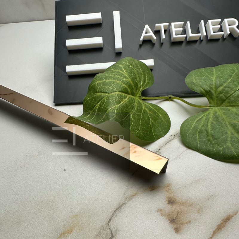 Profil decorativ L inox bronz rose-gold lucios montaj trepte colțuri 10x10mm