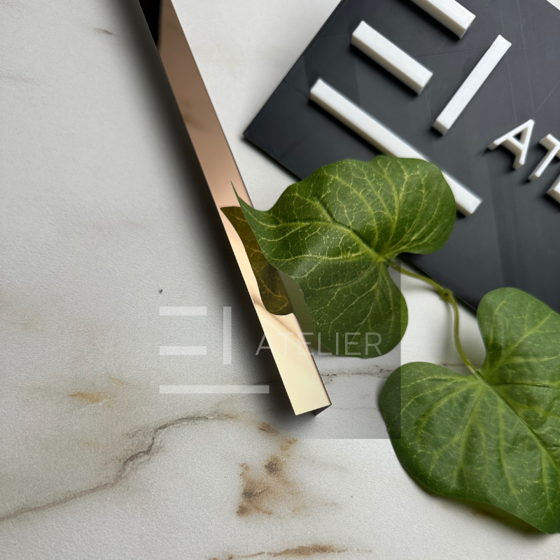 Profil L colț inox bronz rose-gold lucios 10x10mm aplicare protecție margini finisaj elegant