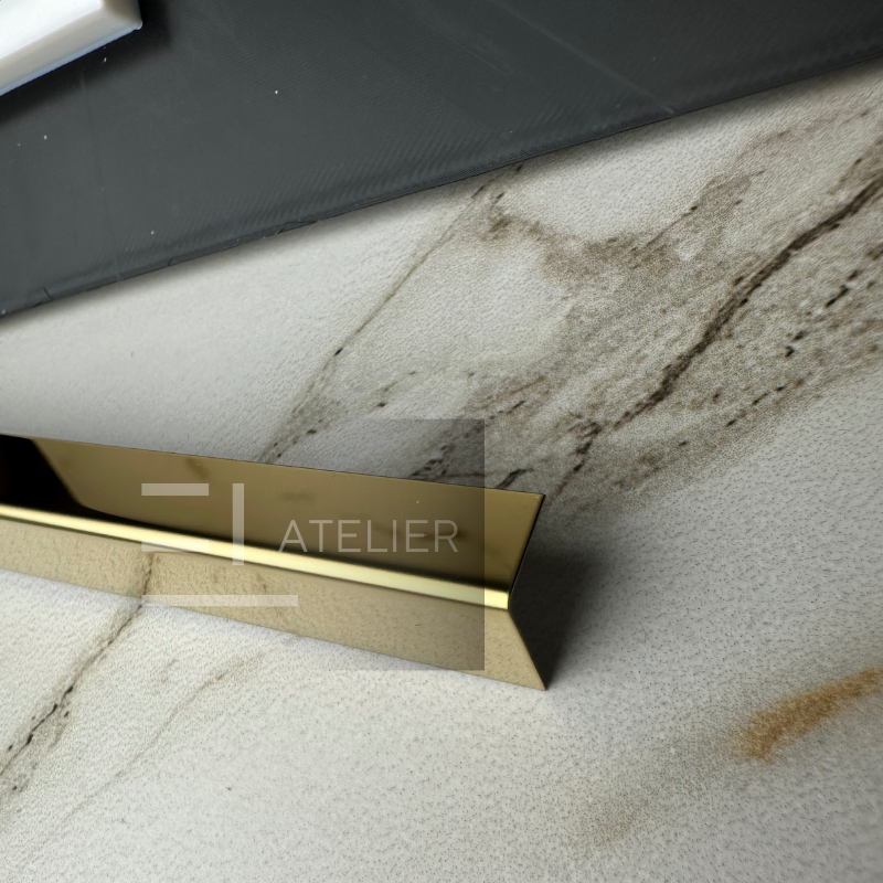 Profil decorativ L inox auriu lucios aplicare protecție blat bucătărie 20x10mm