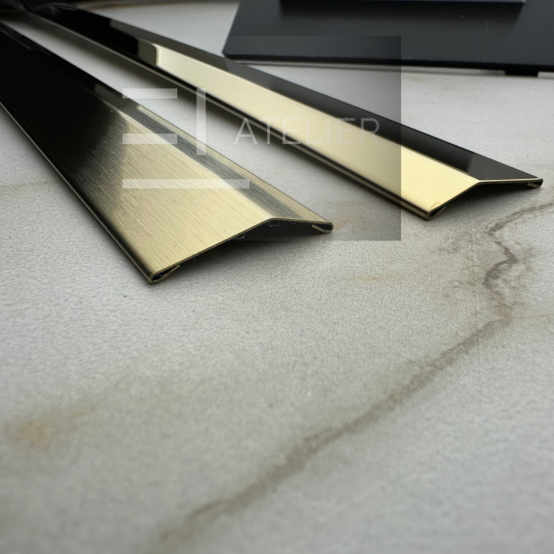 Profil decorativ nivelare inox auriu mat finisaj tranziție pardoseli elegant 10mm