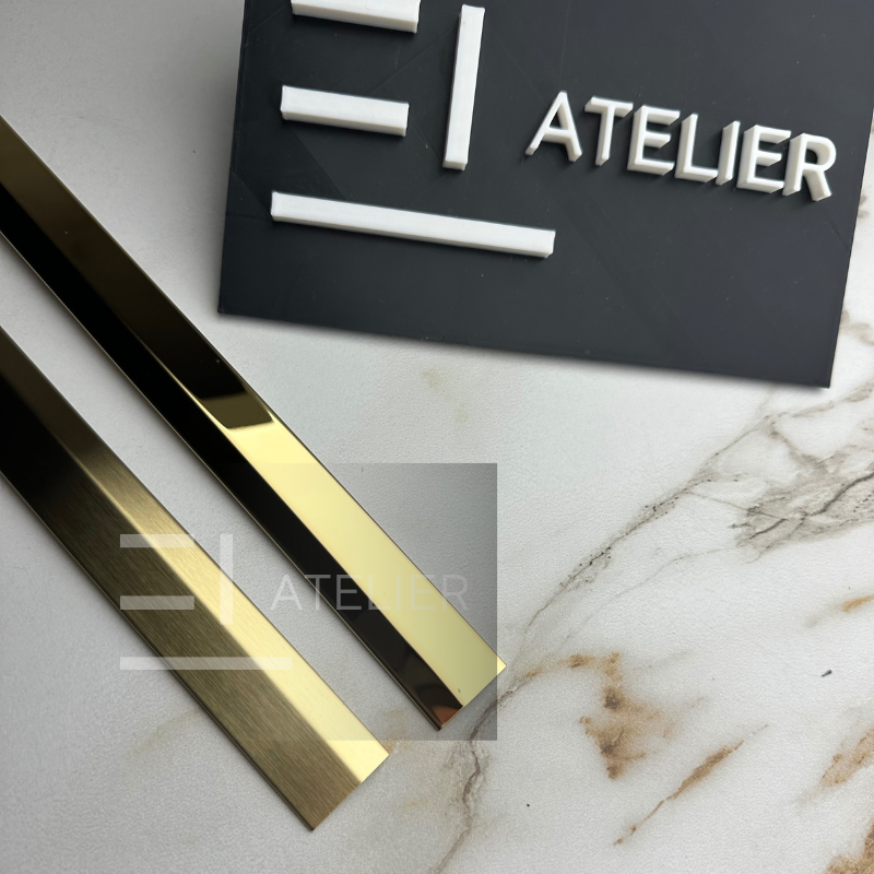 Profil trecere pantă inox auriu mat 10mm detaliu textura mată premium