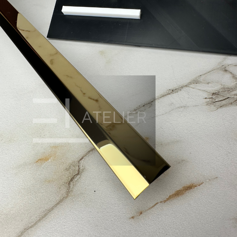 Profil decorativ trecere nivelare inox auriu lucios montaj gresie parchet 10mm