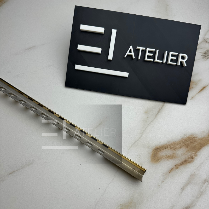 Profil finisaj drept gresie inox auriu lucios 10mm aplicare tranziție materiale