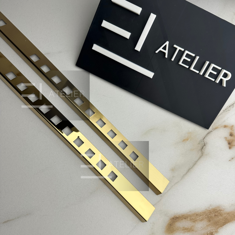 Profil delimitare gresie faianță inox auriu lucios 10mm finisaj premium design modern