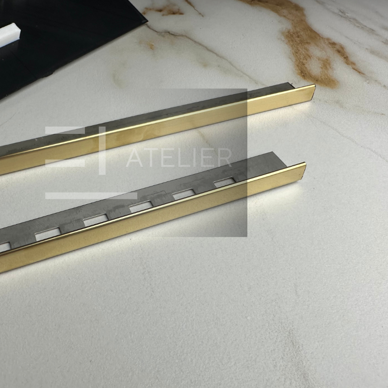 Profil decorativ delimitare inox auriu mat montaj gresie faianță 10mm