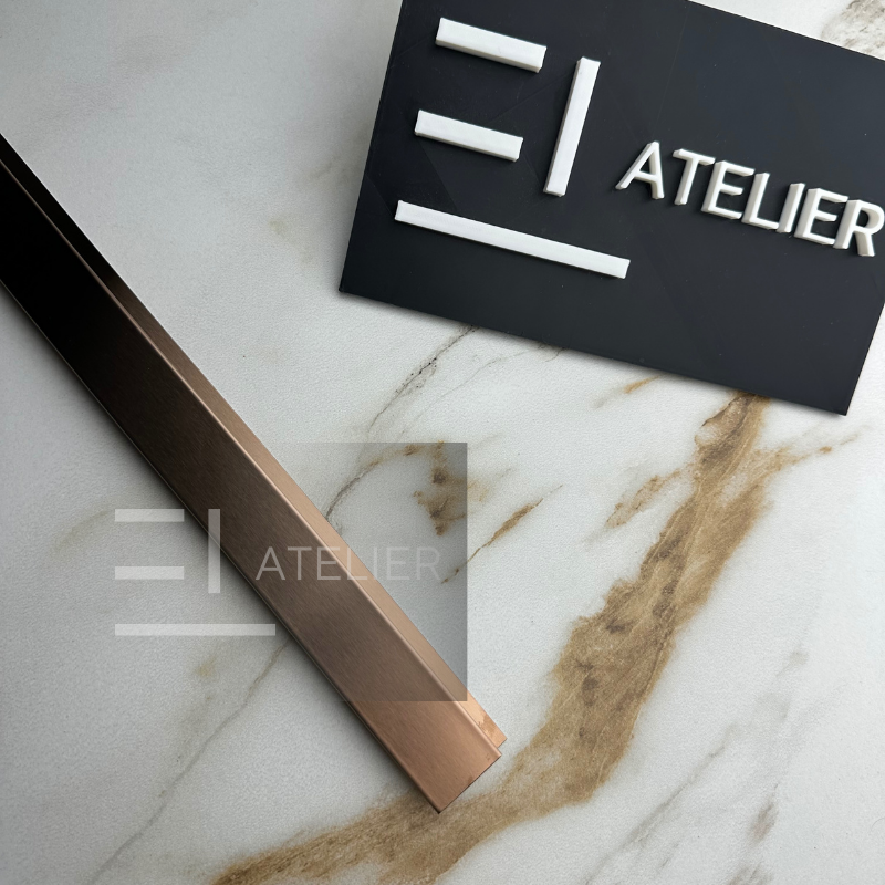Profil decorativ trecere inox bronz rose-gold mat montaj gresie parchet 25mm
