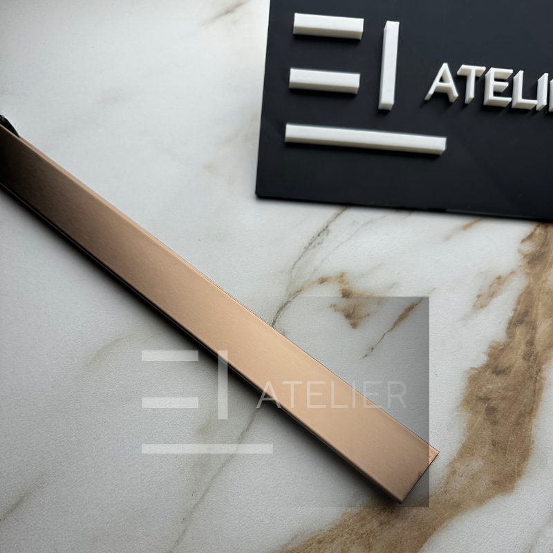 Profil T trecere gresie inox bronz rose-gold mat 25mm aplicare delimitare pardoseli