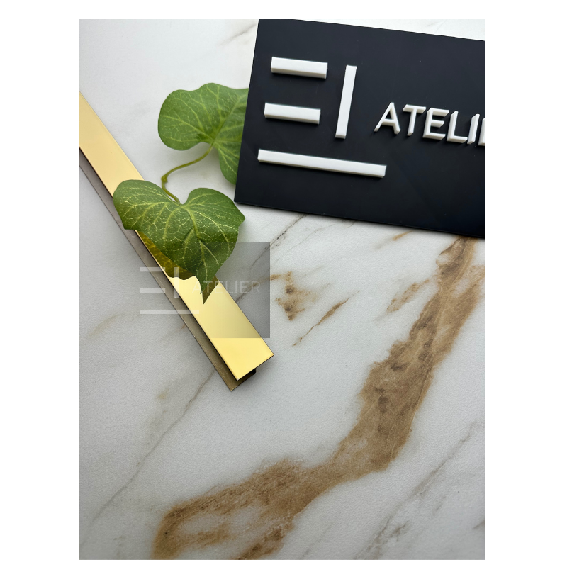 Profil T trecere gresie inox auriu lucios 25mm aplicare delimitare încăperi