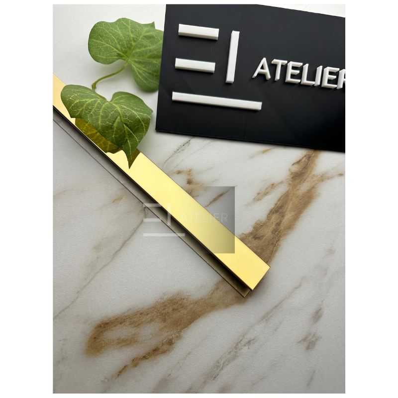 Profil decorativ trecere inox auriu lucios montaj gresie parchet 25mm