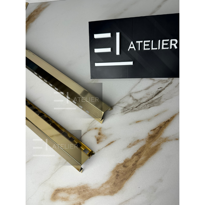 Profil decorativ L colț inox auriu mat aplicare tranziție gresie faianță 25x25mm
