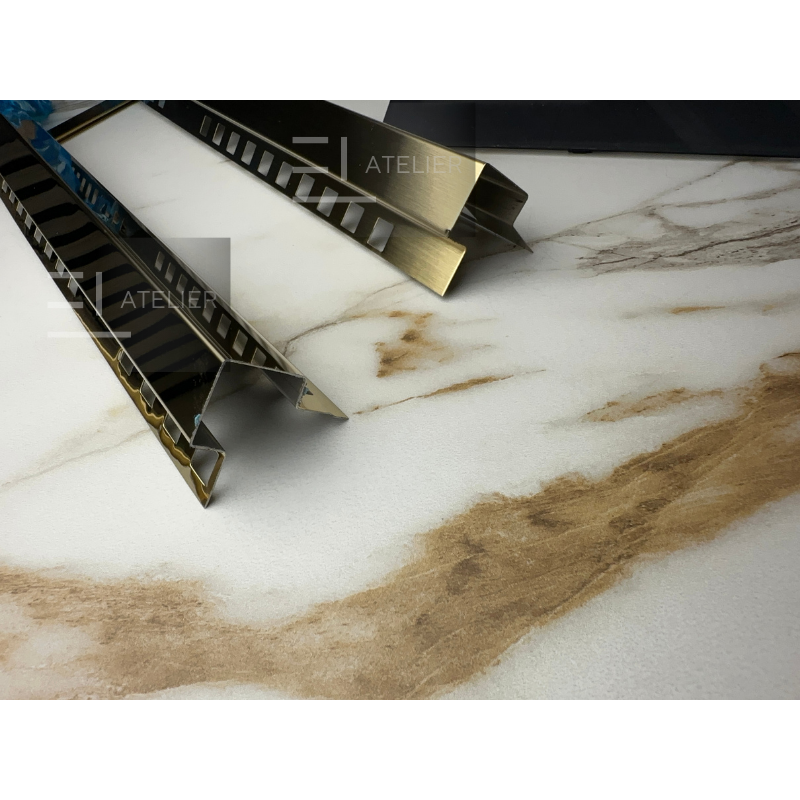 Schiță tehnică profil L colț gresie inox auriu mat dimensiuni 25x25mm 10mm