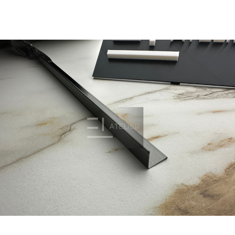Profil decorativ L inox negru mat montaj colț interior gresie faianță