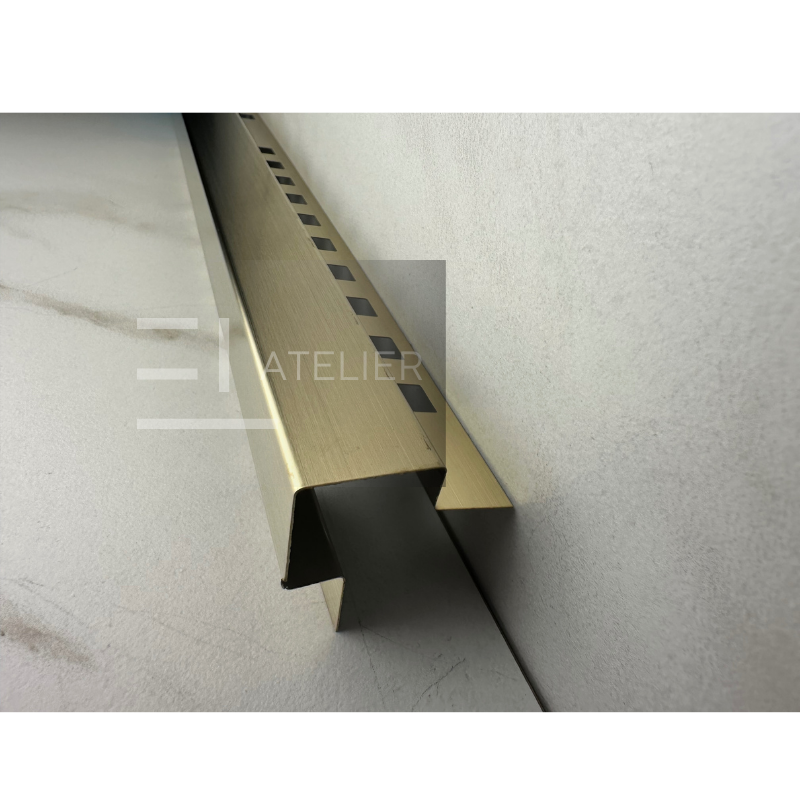 Profil L colț gresie inox auriu mat 25x25mm aplicare sub plăci finisaj elegant