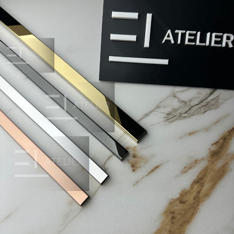 Profil decorativ U inox argintiu lucios rezistent umezeală coroziune 15mm