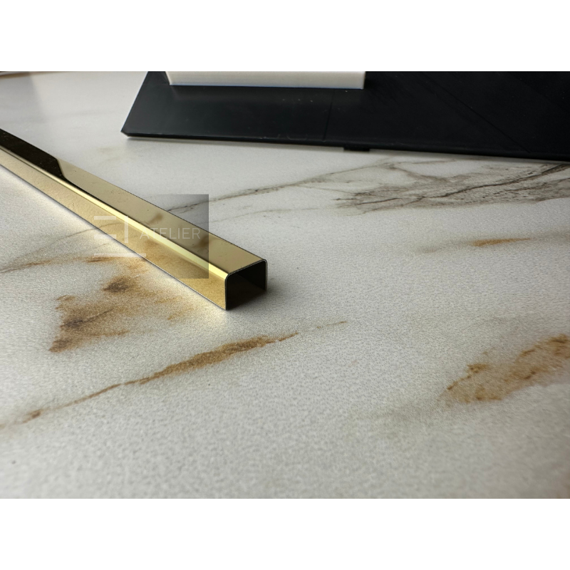 Profil decorativ U inox auriu lucios montaj pereți pardoseli 10mm